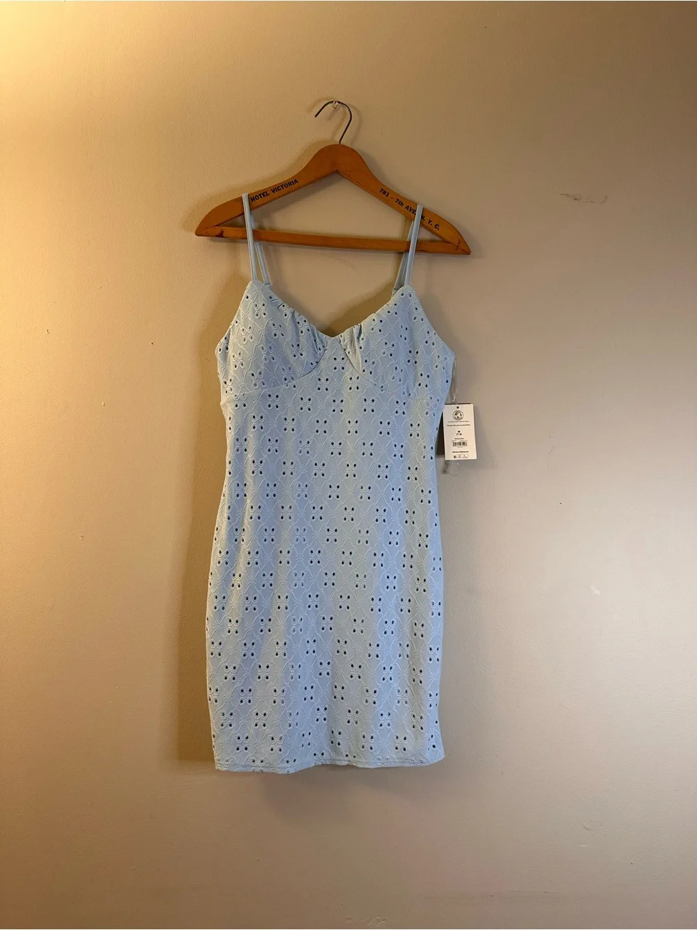 No Boundaries Light Blue Eyelet Mini Dress